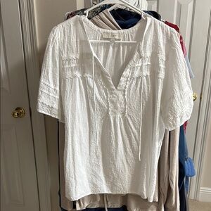 LOFT White Short Sleeve Smocked Blouse